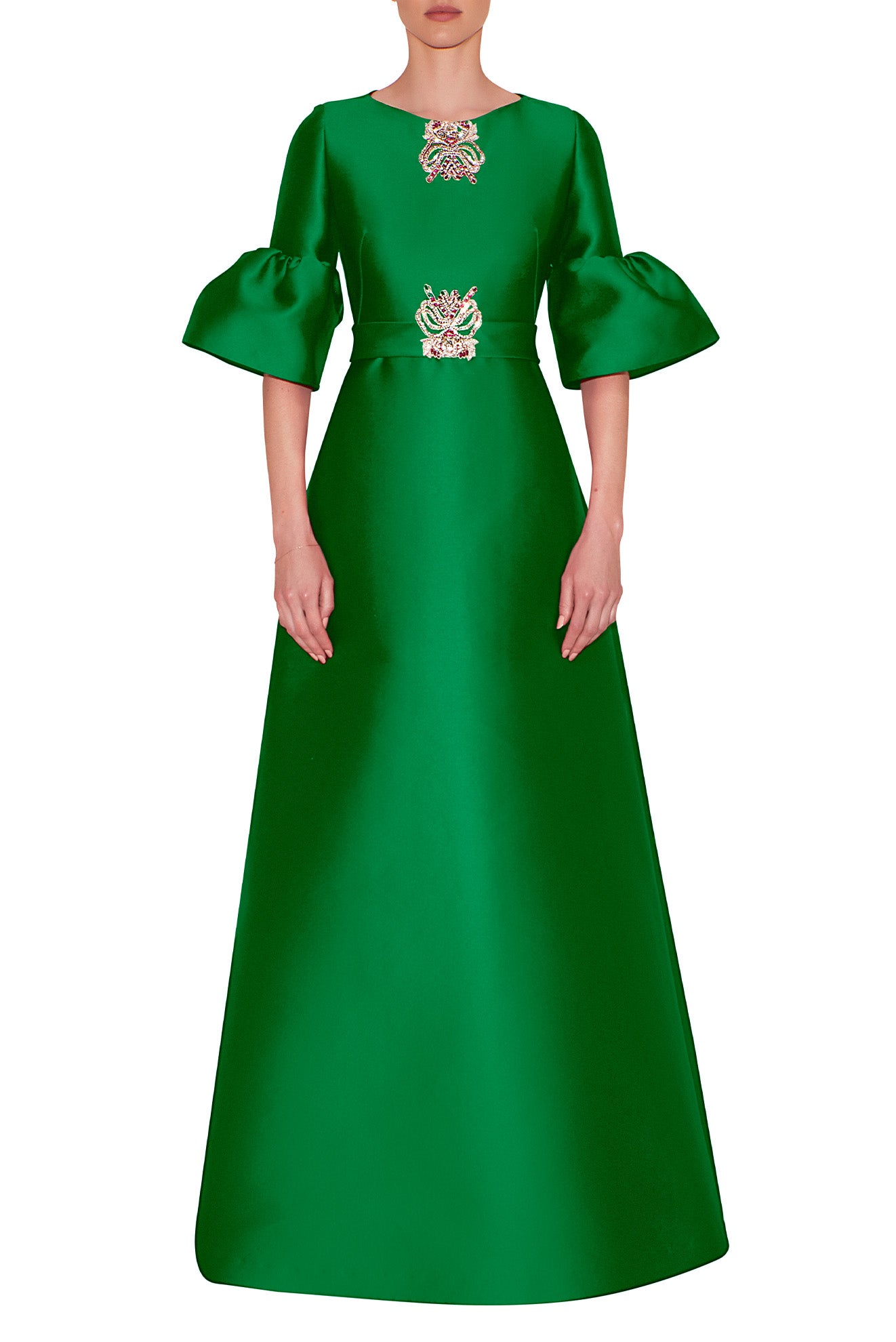 Emerald green store bell sleeve dress